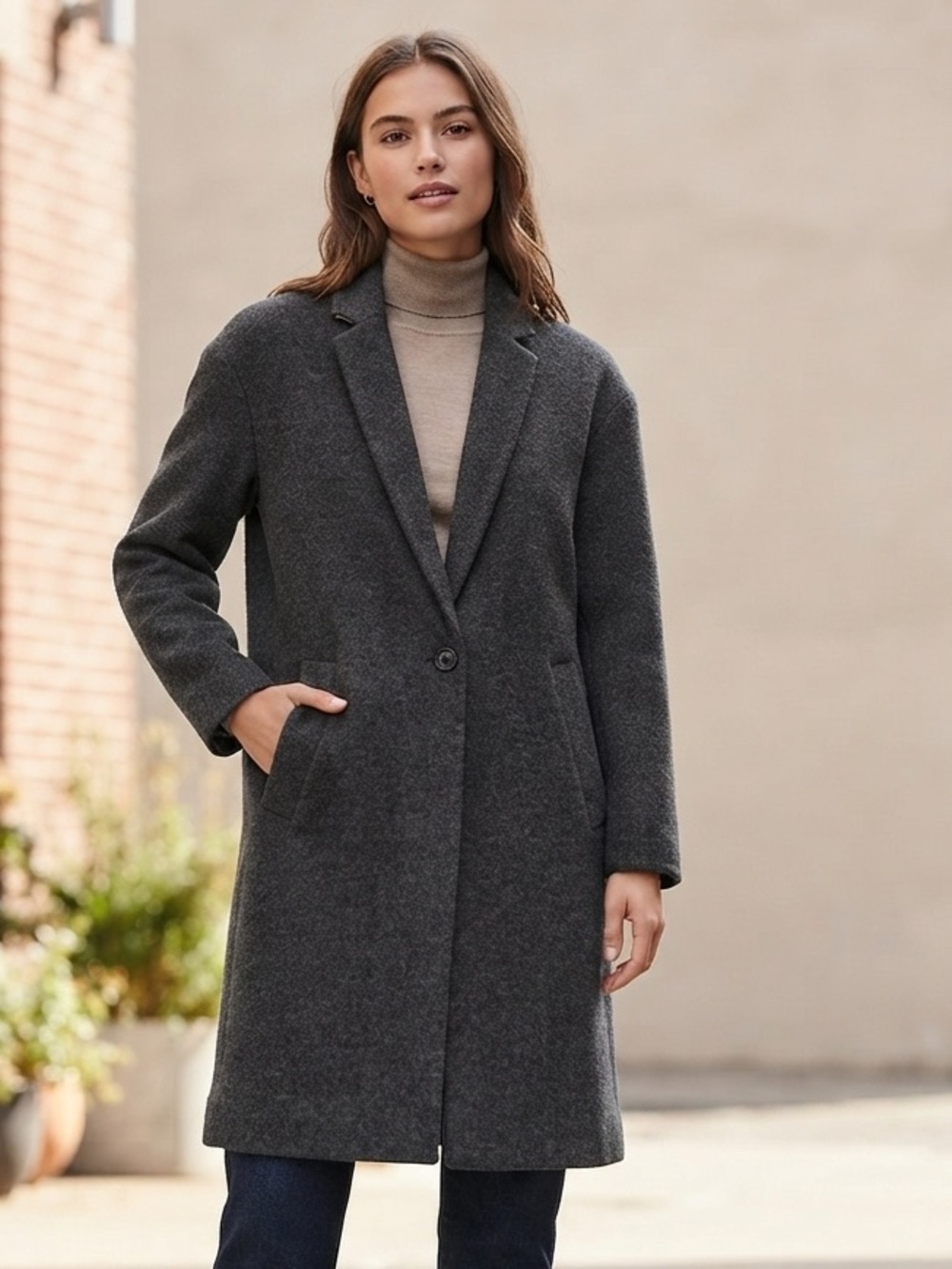 EUC Madewell Monsieur Dark Gray Wool Blend Coat One Button
